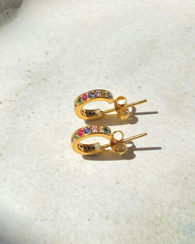 Rainbow Sparkle Hoop Earrings - 14K Gold Vermeil