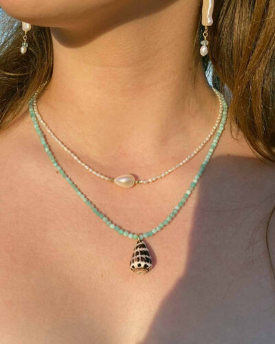 Amazonite & Hebrew Shell Necklace - 14K Gold Filled (Amazonite) (18")