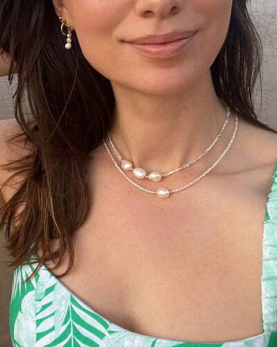 Aquamarine & Moonstone 3 Pearl Necklace - 14K Gold Filled