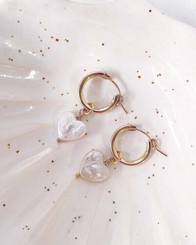 Sweet Heart Pearl Hoop Earrings - 14K Gold Filled