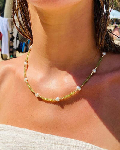 Peridot & Pearl Necklace - 14K Gold Filled
