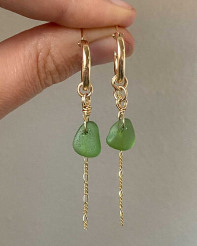 Siren Swing Sea Glass Hoop Earrings - 14K Gold Filled
