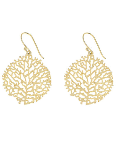 Round Coral Earrings - Yellow Gold