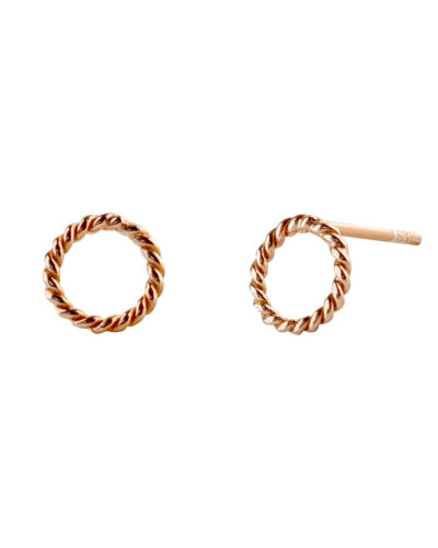 Small Rope Twist Circle Stud Earrings - Rose Gold Plated