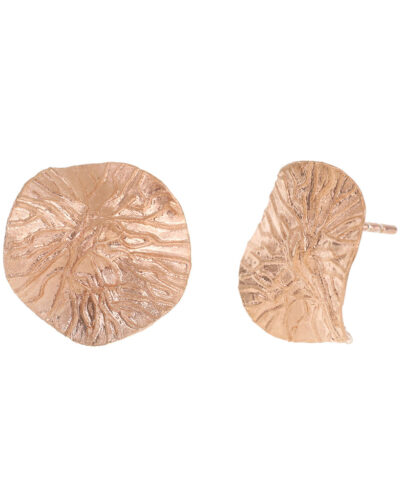 Textured Wavy Leaf Stud Earrings - Rose Gold Plated