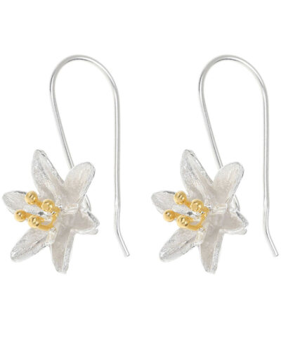 Small Lily Flower Earrings - Silver & Yellow Gold