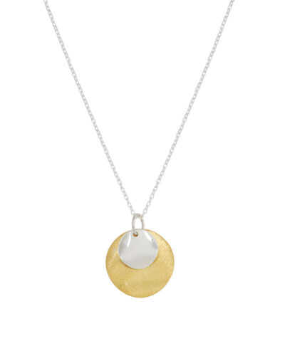Two Plain Circles Pendant - Silver & Yellow Gold