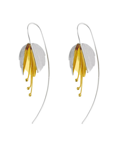 Large Fuchsia Flower Earrings - Silver & Yellow Gold