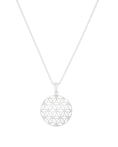 Flower Design Embellished Domed Pendnat - Sterling Silver