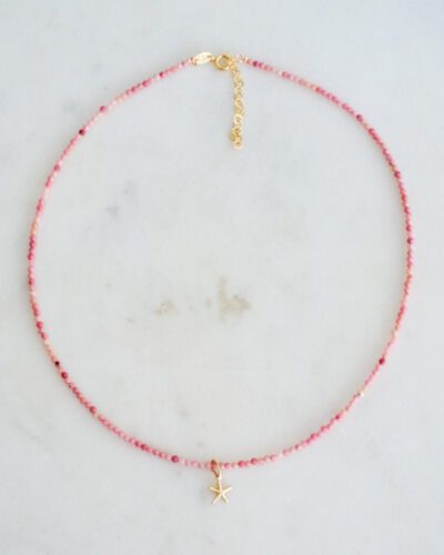 Pink Rhodonite Boho Necklace (Starfish) - 14K Gold Filled