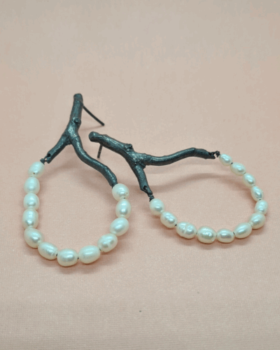 Twigg Hoop Pearl Earrings - Sterling Silver