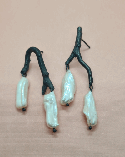 Branch Drop Pearl Earrings - Sterling Silver