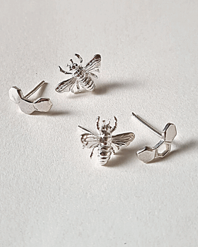 Busy Bee Stud Earrings - Sterling Silver (Beehive)