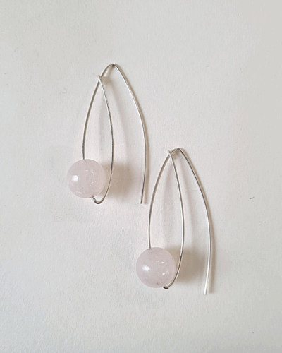Nerida Silver & Stone Earrings - Rose Quartz