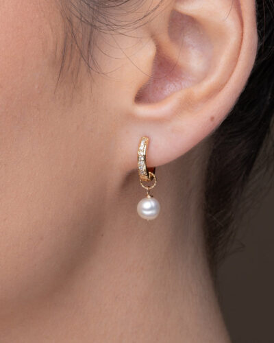 Esther Hoop Earrings with Pearl Charms - 18K Gold Filled