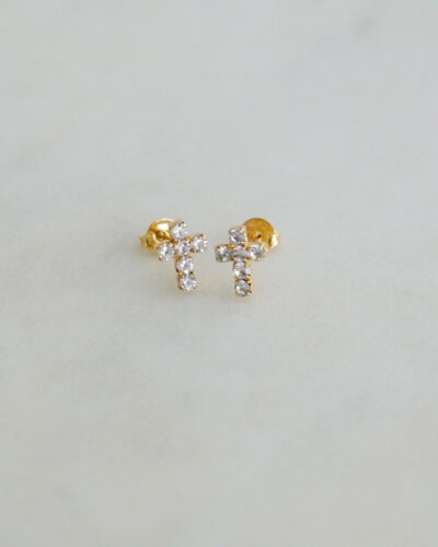 Cross Crystal Stud Earrings - 18K Gold Filled