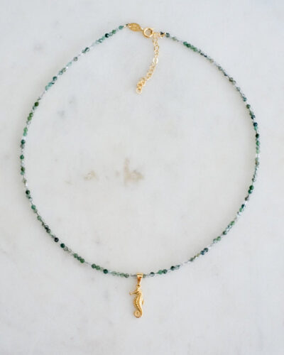 Moss Agate Boho Necklace (Seahorse) - 14K Gold Filled