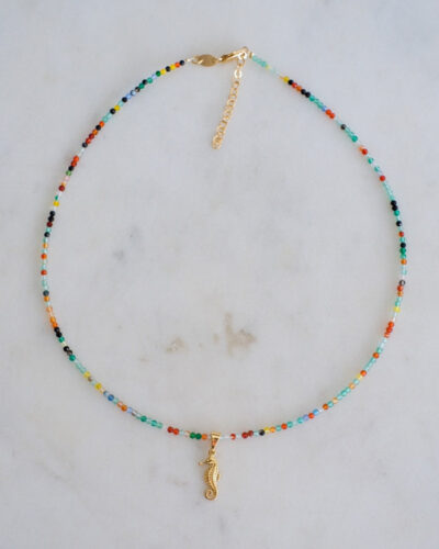Rainbow Agate Boho Necklace (Seahorse) - 14K Gold Filled