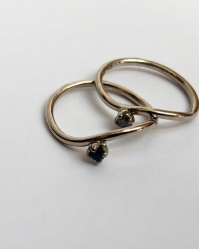 Waves Stacker Ring One Stone - 9ct Gold, Black Diamond