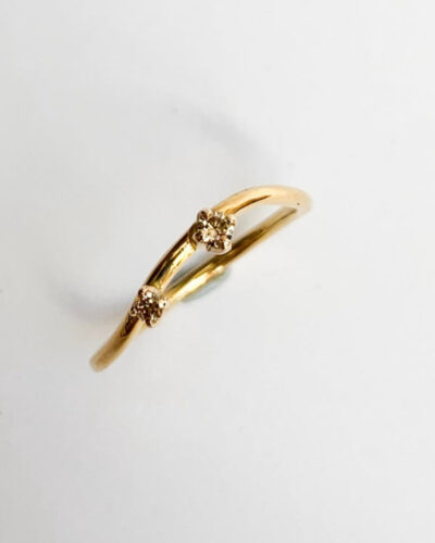 Waves Stacker Ring Two Stone - 9ct Gold, Champagne Diamond