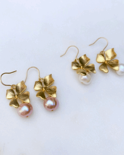 Small Floral Pearl Earrings (White) - 14K Gold Filled