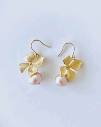 Small Floral Pearl Earrings (Pink) - 14K Gold Filled