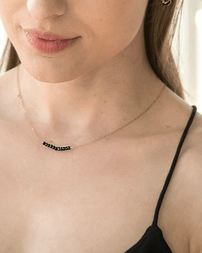 Black Onyx Band Necklace (14 inch / 35cm) - 18K Gold Filled