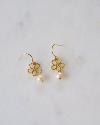 Sakura Pearl Drop Earrings - 14K Gold Filled