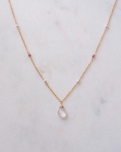 Rose Quartz Bohemian Necklace (16 inch / 40cm) - 14K Gold Filled