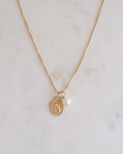 St Christopher with Pearl Necklace - 18K Gold Filled