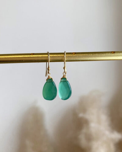 Green Onyx Simple Earrings - 14K Gold Filled