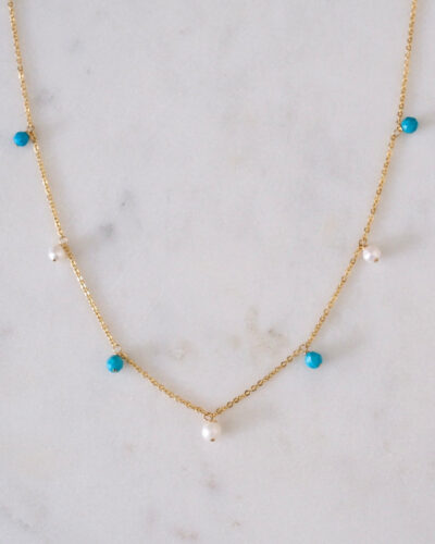 Turquoise Pearl Bohemian Necklace (14 inch / 35cm) - 14K Gold Filled