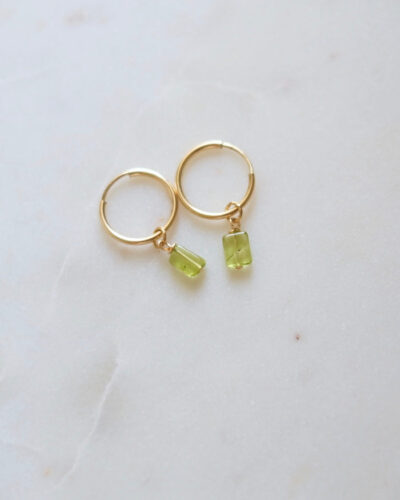 Peridot Square Mini Infinity Hoops - 14K Gold Filled