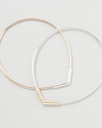 Corner Bangle - Sterling Silver (Large) (Silver with Gold Corner)