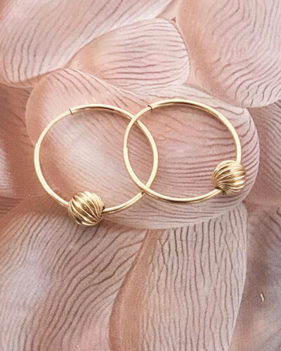 Simple Hoops with Ribbed Bead - 14k Gold Filled (16mm)