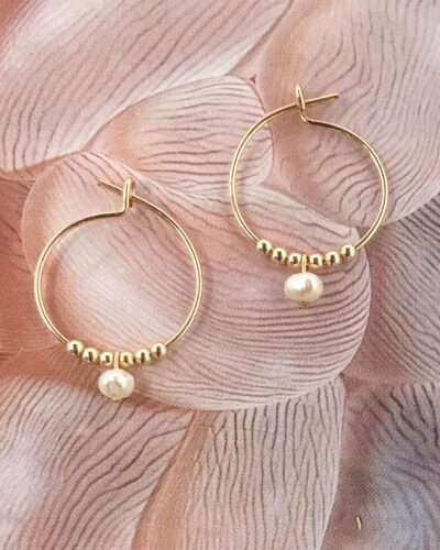 Delicate Hoops - 14k Gold Filled (Rice Pearl with Tiny Beads)