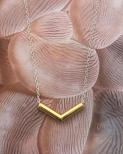 Two Paths Pendant - Sterling Silver (40cm) (Gold Corner Silver Chain)