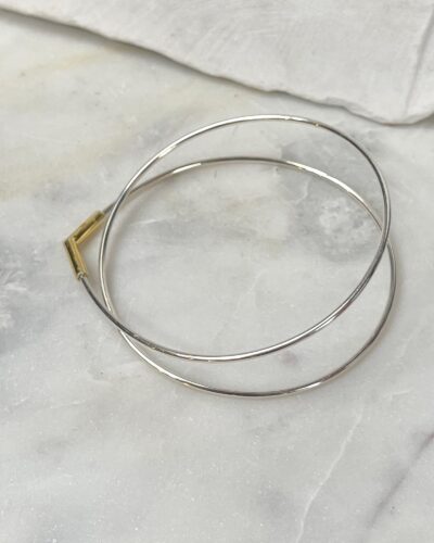 Two Paths Bangle - Sterling Silver (Large) (Silver with Gold Corner)