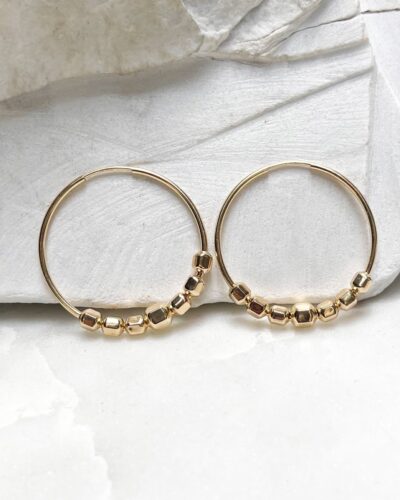 Cube Bead Hoops - 14k Gold Filled (30mm)