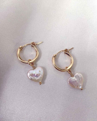 Sweet Heart Pearl Hoop Earrings - 14K Gold Filled