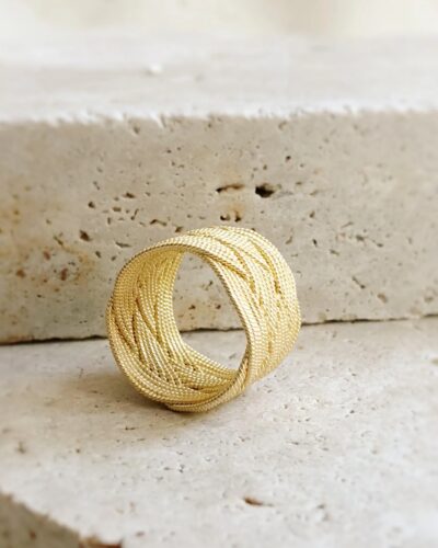 Hand Woven Braided Twisted Band Ring - Gold Plated