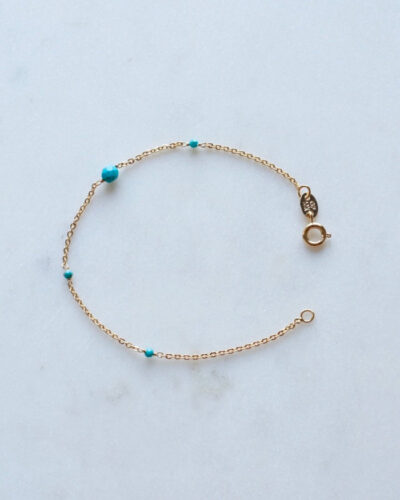 Turquoise Beaded Bracelet (17cm) - 18K Gold Filled