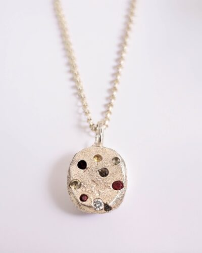 Bowl Pendant - Sterling Silver, Mixed Coloured Sapphires