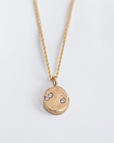 3 Stone Bubble Necklace - 9K Yellow Gold, Diamond