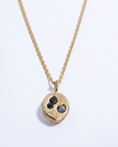 3 Stone Bubble Necklace - 9K Yellow Gold, Teal Sapphire