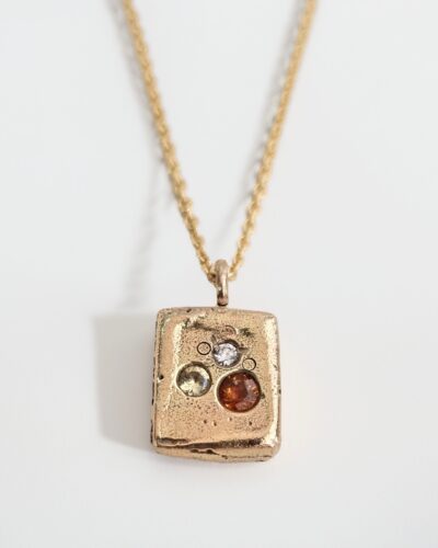 Gold Square Tablet Necklace - Mixed Sapphire & Diamond