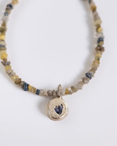 Rough Diamond Choker - 9K White Gold Bubble Charm, Blue Sapphire