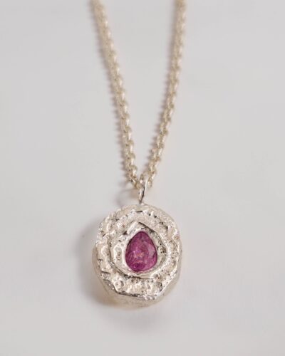 Portrait Pendant - Sterling Silver, Pink Sapphire