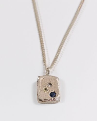 Square Tablet Necklace - Sterling Silver, Mixed Sapphire