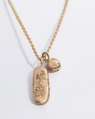 Small Tablet Necklace with Charm - 9K Yellow Gold